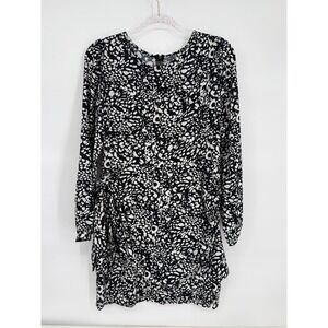 Le Utthe Black White Abstract Print Long Sleeve Button Front Dress Womens L